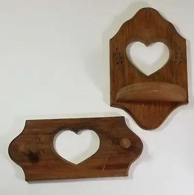 $15 • Buy 2 Heart Shelf Peg Coat Hook Wheat Wood Cut Out Hearts Country