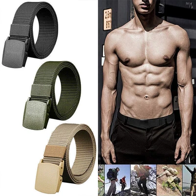 £3.99 • Buy Belt Mens Womens Unisex Canvas Webbing Regular Size Black Buckle Army Belts UK