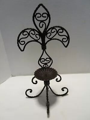 Vtg Wrought Hammered Iron Tabletop Pillar Holder Spanish Revival Scrollwork 16 T • $36