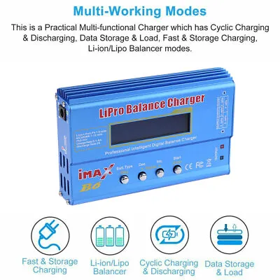 Dis-charger Battery Charger 80W IMax B6 Lipo Li-ion LiFe NiMh Balance Charger • £20.18