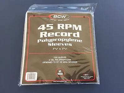 100 - BCW 45 RPM Record Poly Sleeves 7 3/8 X 7 5/8 - Acid Free Archival 2-Mil • $11.99