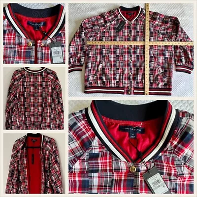 TOMMY HILFIGER New XL Madras Plaid Bomber Jacket Red Blue Patchwork Coat XXL 1X • $85