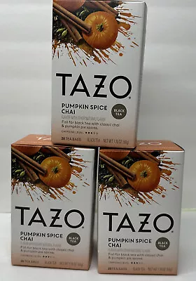 £16.01 • Buy Tazo Pumpkin Spice Chai Black Tea Lot Of 3 Total Of 60 Tea Bags New BB 6/2024