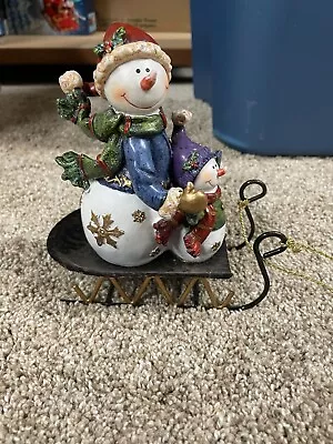 Snowmen On Sleigh Holiday Christmas Decoration Metal Sleigh • $6.99