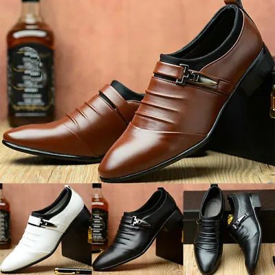 Mens Wedding Shoes Slip On Smart Dress Formal Office Pointed Toe Business Shoes • £19.60
