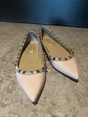 Valentino Women's Pale Pink Studded Flat Shoes Size EU 35.5 No Box • £40