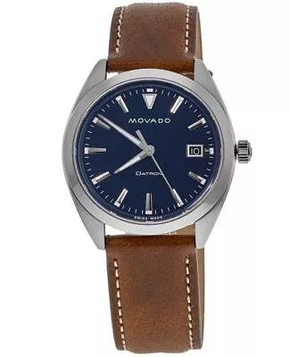 New Movado Heritage Datron Blue Dial Leather Strap Men's Watch 3650141 • $235