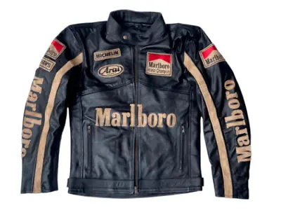 Men Marlboro Leather Jacket Vintage Racing Rare Motorcycle Biker Leather Jacket • $22.16