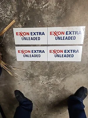 Pair VINTAGE ORIGINAL EXXON EXTRA UNLEADED Gasoline Gas Pump Metal Signs Set  • $30.99