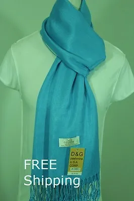 DG Women's Pashmina Scarf Shawl Wrap.Solid Turquoise Silk/Cashmere*Soft**030  • $11.99