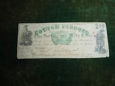 State Of Mississippi Obsolete Currency $2.50 Cotton Pledged 1862 • $85