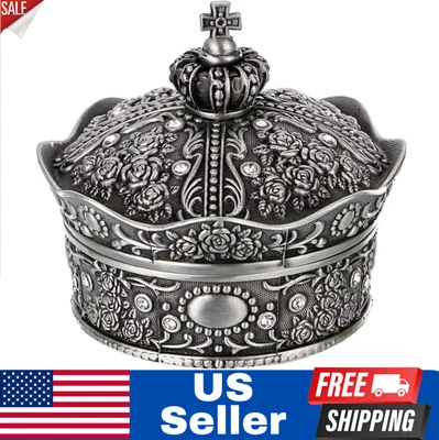 $19.81 • Buy Vintage Jewelry Box, Antique Crown Design Trinket Treasure Chest Storage Organiz