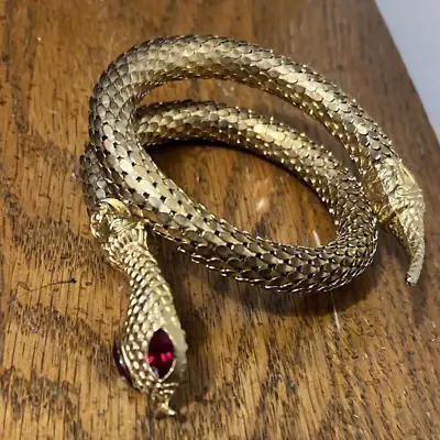 Vintage Gold Tone Snake Bracelet Red Eyes Pre-Owned • $45
