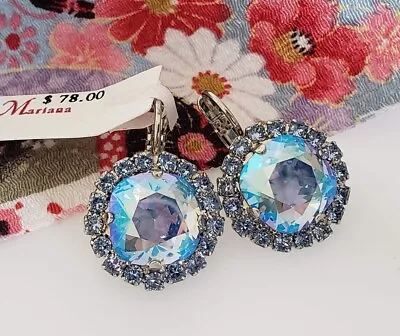 MARIANA Iridescent Blue Aurora Borealis Cushion Statement GLAM Crystal Earrings • $46.80