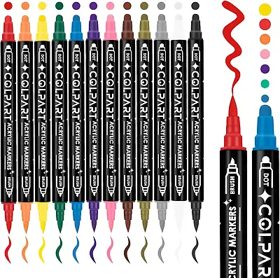Colpart Acrylic Paint Pens Paint Markers12-Colors Dual Tip Paint Pens With Tip • £6.89