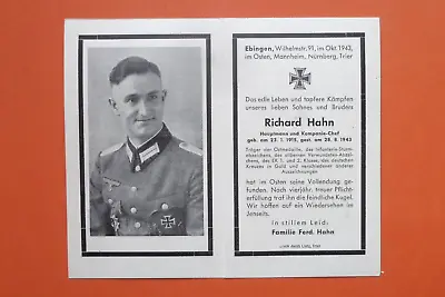 £54 • Buy WW2 German Death Card Officer Captain & Commander EK1 & 2 German Cross In Gold