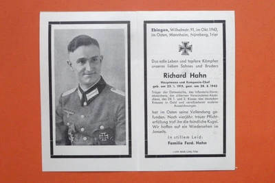 £54 • Buy WW2 German Death Card Officer Captain & Commander EK1 & 2 German Cross In Gold