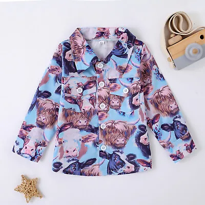 Toddler Boys Long Sleeve Winter Shirt Tops Coat Outwear For Baby Clothes Cow Top • £9.68