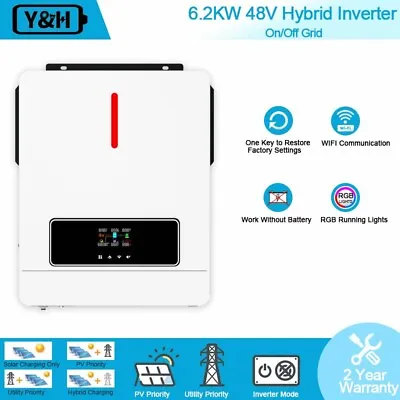 6200KW 48V On/Off-Grid Solar Hybrid Inverter MPPT 120A Max PV Power 6500W Input • £339.14