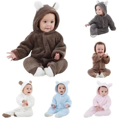 £9.39 • Buy Newborn Baby Boy Girl Hooded Romper Jumpsuit Warm Bodysuit Outfit Winter Clothes