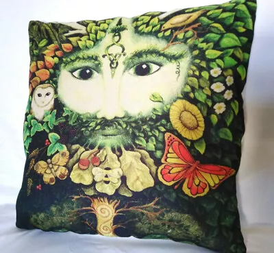 Cushion Cover Green Man Stylish Home Decor Scatter Pagan Wicca Gardening Gift • £6.45