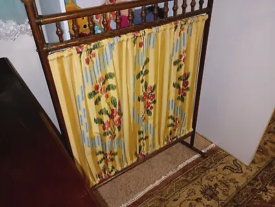 Vintage Antique Wood Fabric Fireplace Screen Victorian Yellow Divider  • $180