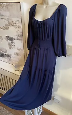 New Beautiful M&S Size 12 Navy Tiered Midi Maxi Dress Smock • £11.95