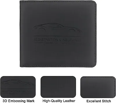 Black-Leather Car Registration And Insurance Other Essential Document Holder • $11.55