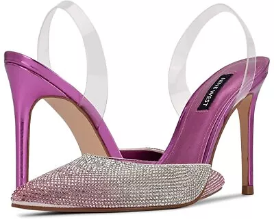 Nine West Fabry 5 Magenta Pink Pointed Closed Toe Slip On Stiletto Heeled Sandal • £48.16