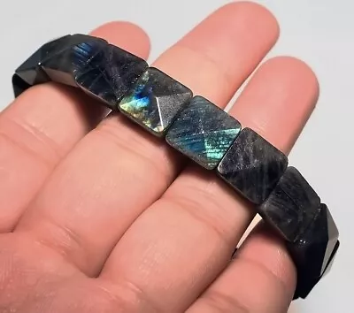 120Ct Natural Madagascan Labradorite Rectangle Bead Bracelet BLS89 • $1.99