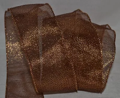 Wired Ribbon~Sheer~Metallic Bronze Gold Brown Fine Mesh~2.5 ~Holiday~Fall~Bow • $6.95