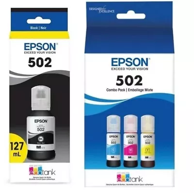 EPSON 502 EcoTank Black/Cyan/Magenta/Yellow Genuine Ink Bottle Exp. 2027 • $36.99
