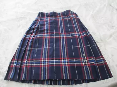 Ladies Edinburgh Wool Tartan Kilt Skirt  16 Navy  Red White • $31.07