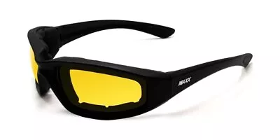 Maxx Foam Padded Motorcycle Riding Sunglasses TR90 Black Frame W/ HD Yellow Lens • $16.99