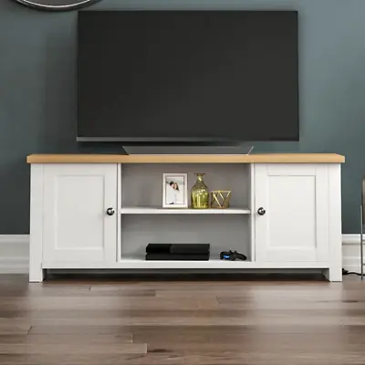 White Wooden  TV Cabinet Stand For Up To 60  Entertainment Unit Storage Shelf   • £117.22