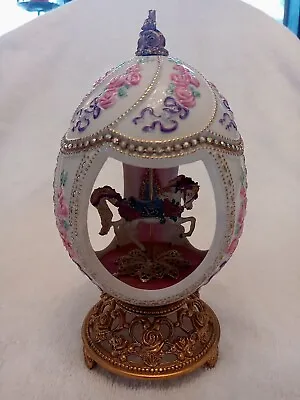  Franklin Mint ‘96 Faberge Musical Carousel Horse Egg White Gold Jewel Figurine • $100