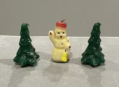 Vintage Lot Of 3 Christmas Candles Gurley Snowman With Broom & (2)Trees • $16.80