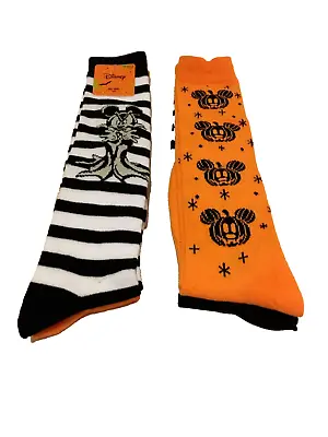Disney Halloween Mickey Mouse Vampire & Pumpkins Knee High Socks Shoe Size 4-10 • $11.99