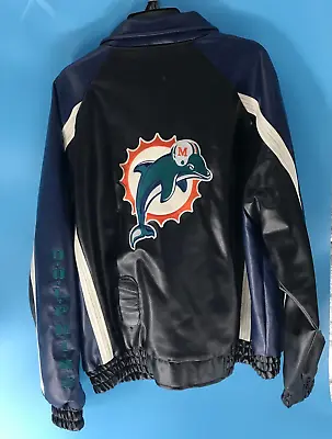 Miami Dolphins Full Size Official NFL XL Black Leather Jacket • $49.95