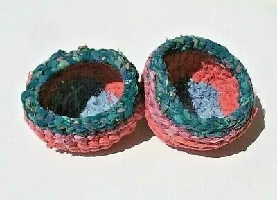 SET OF TWO  CROCHETED VINTAGE FABRIC RAG BASKETS      By Bon88Craft  • $118.44