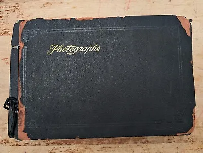 Vtg Photo Album Almost Full 185 Black And White Pictures Leather 1920s-50s • $75