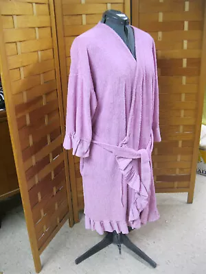 L Women's Pink Bath Robe W Ruffled Edges Mark Travers Supertex Australia Cotton • $16.75