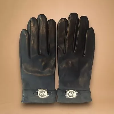 NEW Michael Kors Genuine Leather Logo Ornament Gloves Black SZ SM • $29.99