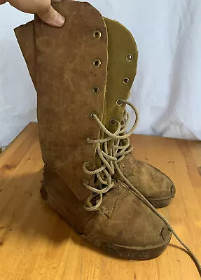 Antique Leather Suede Military Tall Boots Pilot Lace Up See Pics Wwi Wwii Ww2 Ww • $125.99