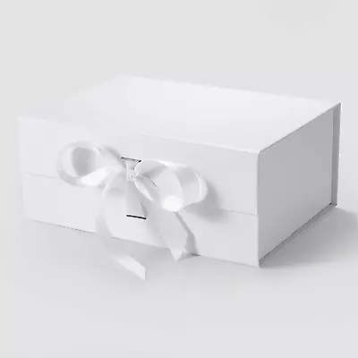 Elegant White Magnetic Closure Gift Box With Bow- 9.25  L X 6.7  W X 3.93  H • $12.95