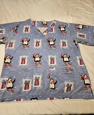UA Scrubs Scrub Top Penguins Merry Christmas No Size Tag See Details  • $8.98
