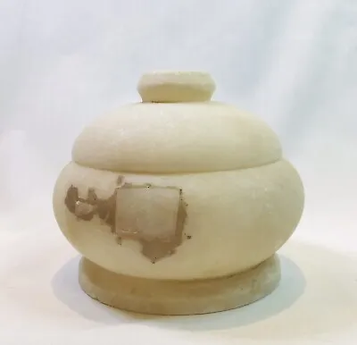 Vintage Natural Creamy Colour Stone Marble Round Lidded Storage / Apothecary Jar • £19