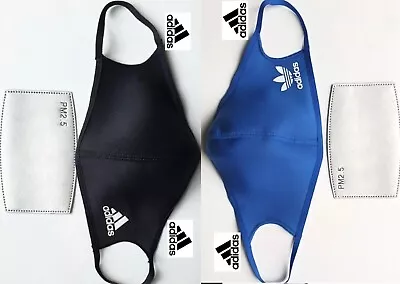 Adidas Genuine Face Mask Cover Reusable Black/Blue(New) Size M/L+A PM 2.5 Filter • £6.20