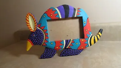 Mexican Folk Art Or Art Style Hand Carved /Painted Armadillo Photo Picture Frame • $35