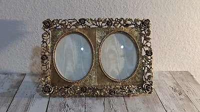 Vintage Matson Gold Plated Ormolu Filigree Roses With Double Oval Frame Signed • $50